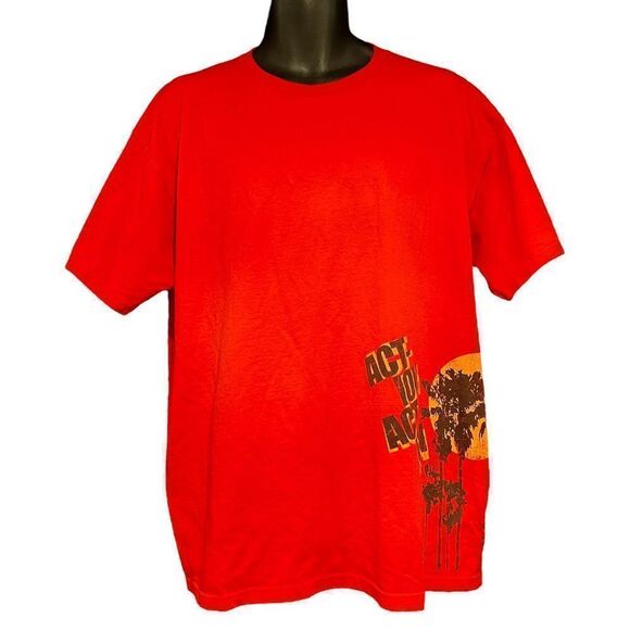 Y2K RARE Action Action Red Palm Tree T-Shirt Men’s XL - Picture 1 of 4